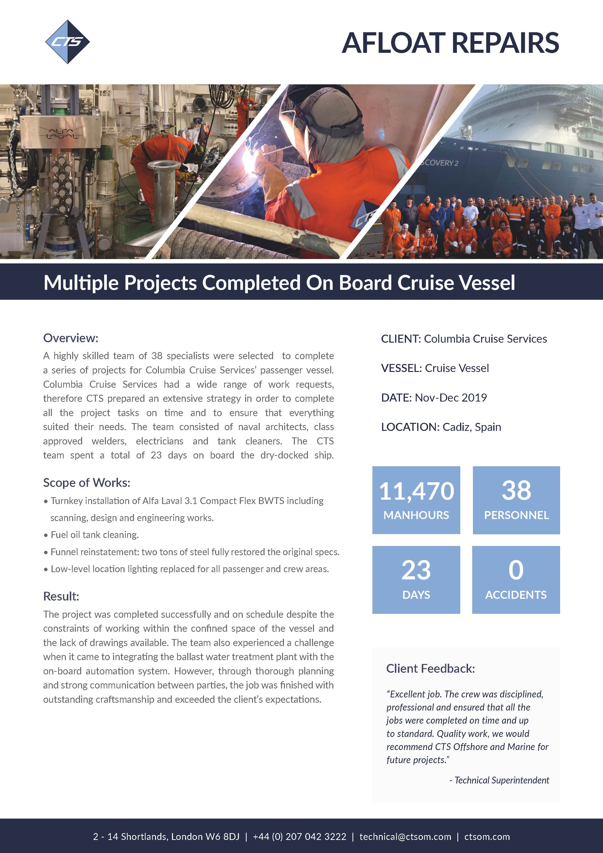 Multiple Projects Completed On Board Cruise Vessel